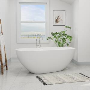65.15 in. x 29.72 in. Double Slipper Soaking Bathtub with Center Drain in White/Solid Surface Stone