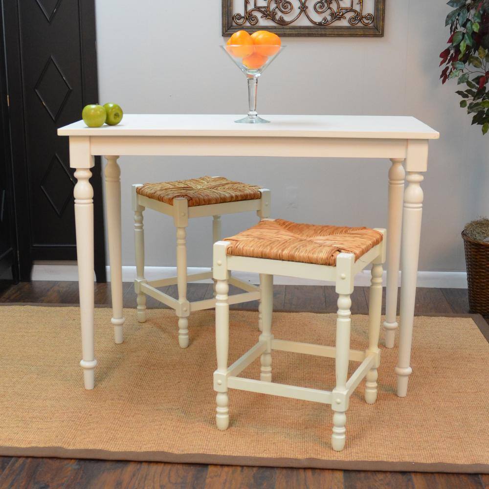 Rustic Farmhouse White Wood Backless Counter Stool