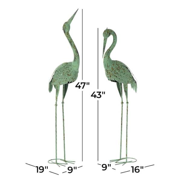 47 in. Oversized Metal Indoor Outdoor Crane Garden Sculpture with Coiled U Shaped Feet (2- Pack)