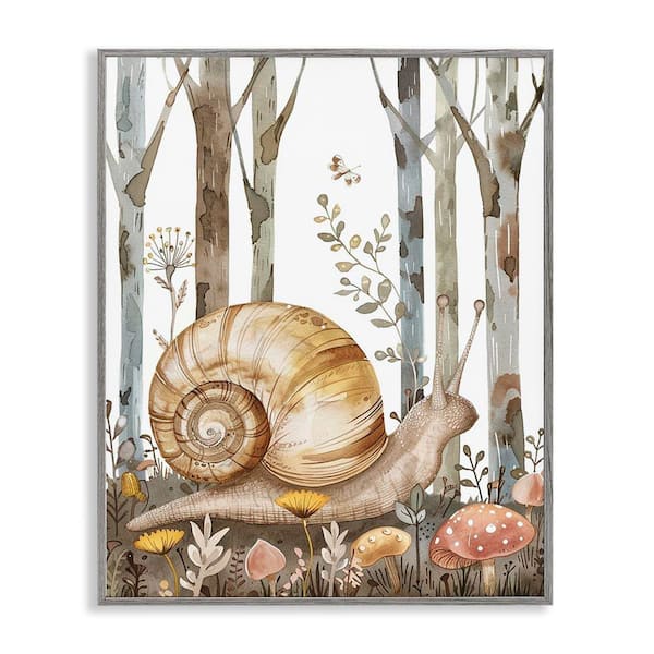 Stupell Industries Woodland Snail Nature by LSR Design Studio Gray Framed Nature Giclee Art Print 30 in. x 24 in.