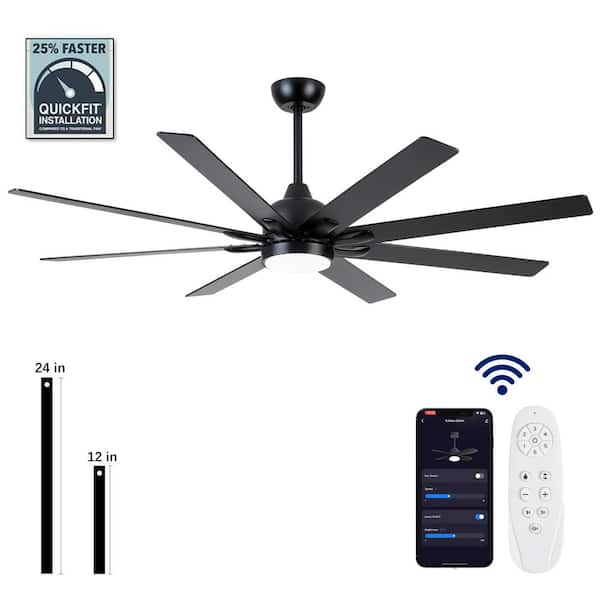 YUHAO 72 in. Indoor Plywood Modern Black Smart Ceiling Fan with Integrated LED, work with Remote and Smart APP
