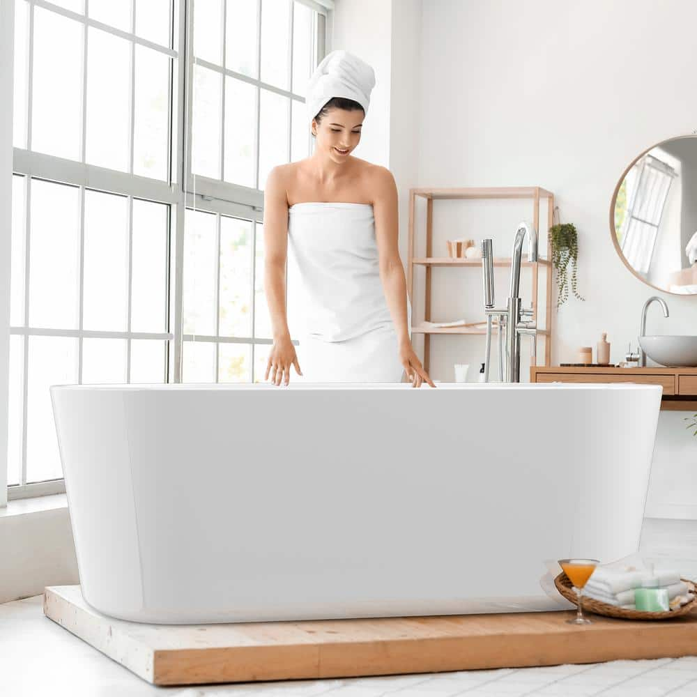 Getpro 58 In. Acrylic Flatbottom Freestanding Bathtub In White HD-CY ...