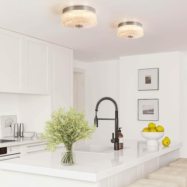 Aarif 10.2 in. 15.5-Watt Mid-Century Modern Chrome Dome Round Dimmable Integrated LED Flush Mount with Glass Shade