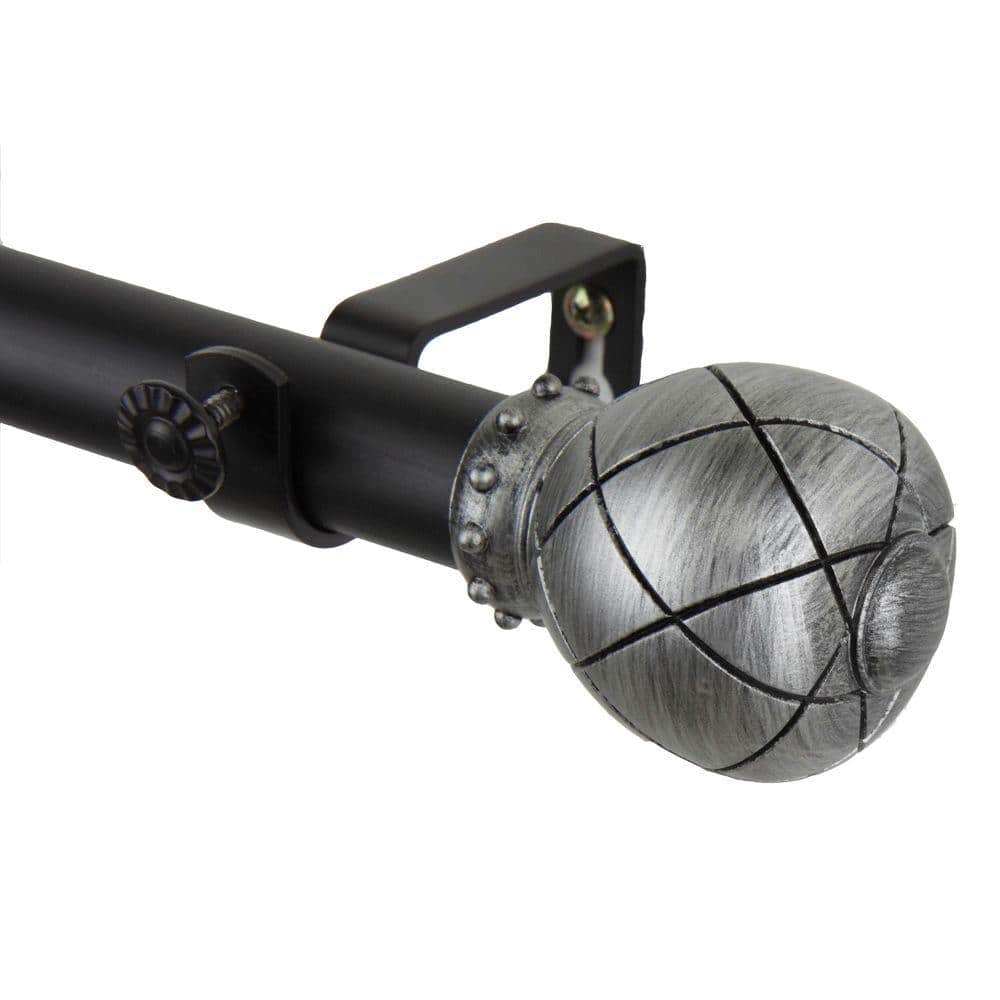 Black Adjustable Steel Curtain Rod with Crisscross Orb Finials