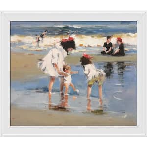 Children Playing at Seashore by Edward Henry Potthast Galerie White Framed People Oil Painting Art Print 24 in. x 28 in.