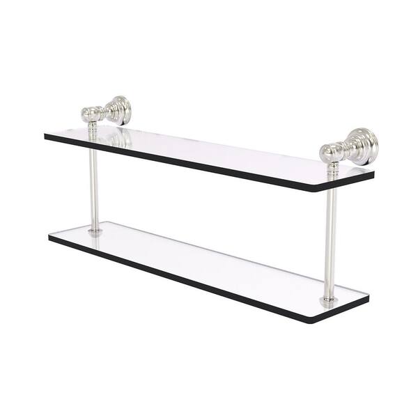 Allied Brass Carolina Collection 22 in. x 9.2 in. H x 5.6 in. D Brass Rectangular Two Tiered Glass Shelf in Satin Nickel