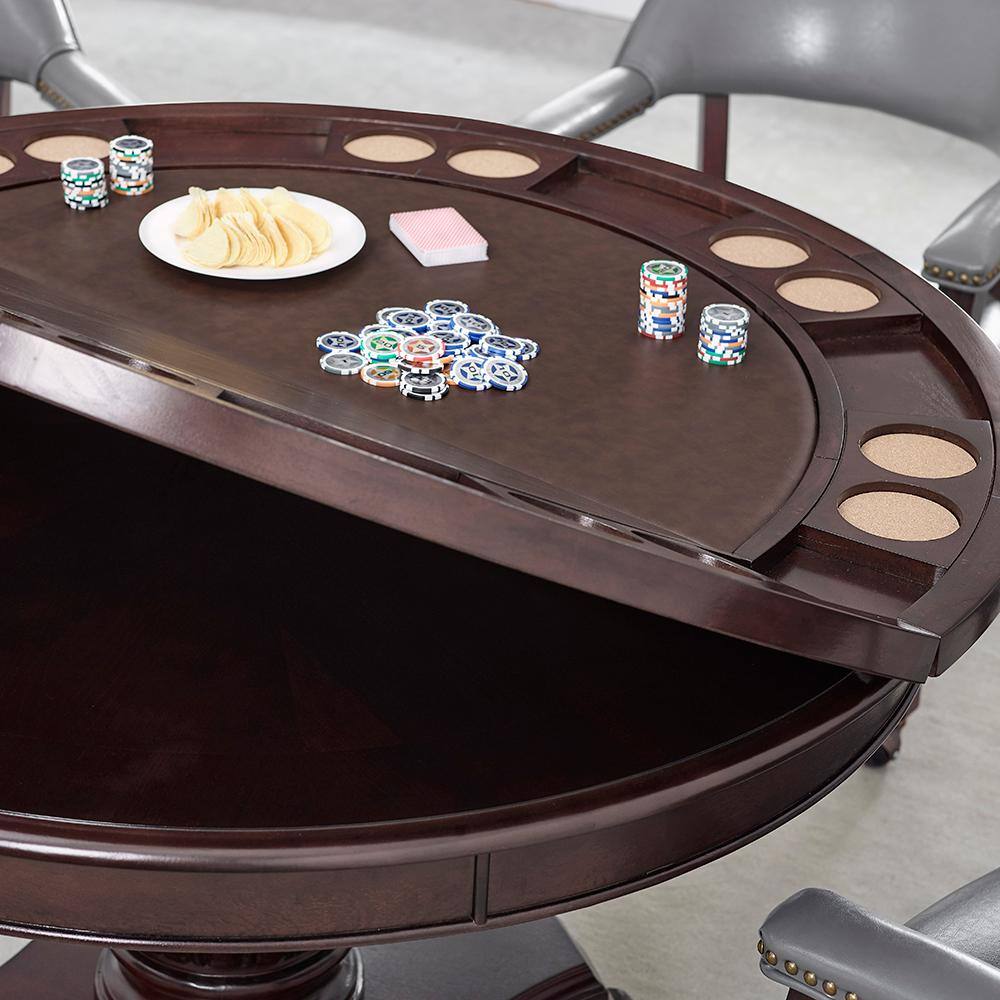 Tournament Round Cherry Wood and Faux Leather Game Table