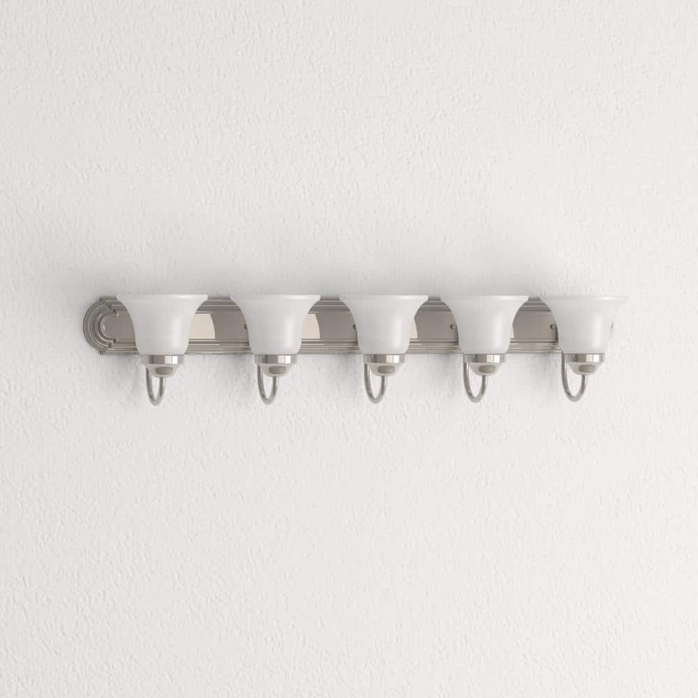 36-Inch Brushed Nickel Alabaster Glass 5-Light Vanity Fixture