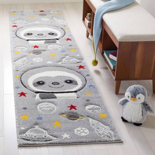 Carousel Kids 2 ft. x 8 ft. Gray/Ivory Novelty Runner Rug