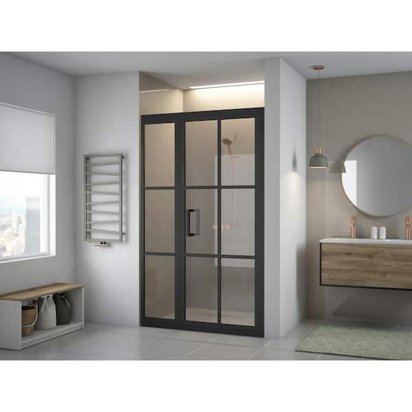 Gridscape GS2 3-Panel Corner Shower Door in Black with Clear Glass