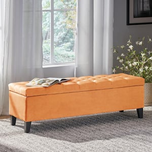 Axis Modern Upholstered Velvet Storage Ottoman Bedroom Bench with Tufting, Orange