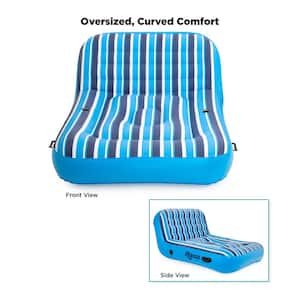 Blue Heavy-Duty Ultra Comfort Fabric Inflatable 2-Person Pool Float Recliner Lounger