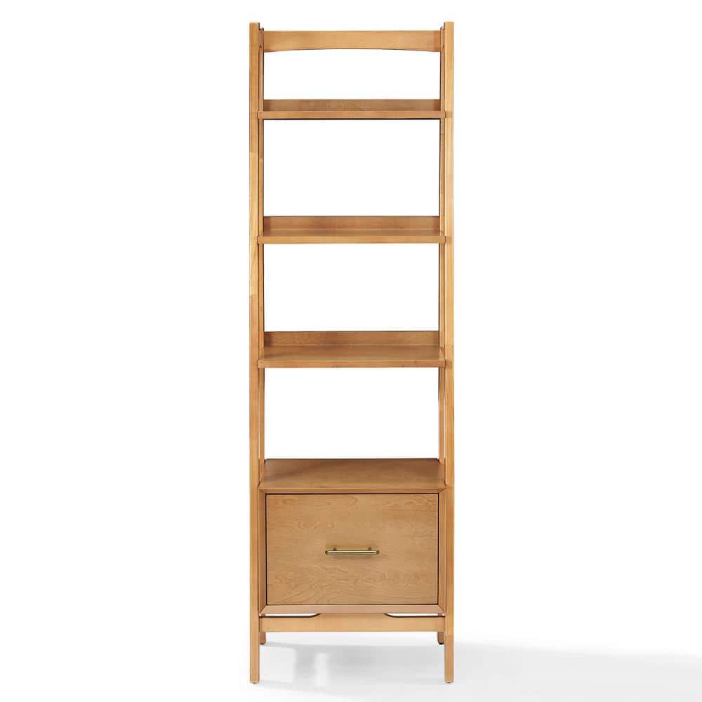 Mid-Century Modern Acorn Brown Wood Ladder Bookcase