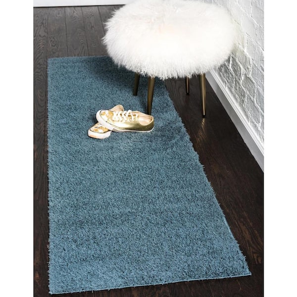 Studio Solid Shag Slate Blue 2' 7 x 10' 0 Runner Rug