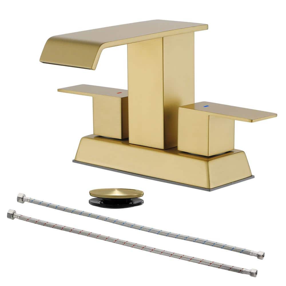 4 in. Centerset Double Handle Waterfall Bathroom Faucet with Pop-Up Drain 3 Hole Bathroom Basin Taps in Brushed Gold price history on PriceWatchPro