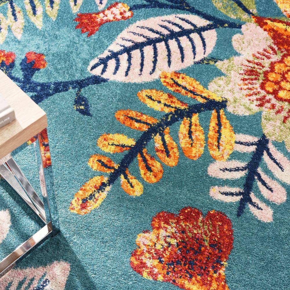 Turquoise Bloom 8' x 10' Floral Synthetic Easy-Care Area Rug