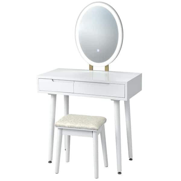 White Touch Screen 3-Lighting Modes Vanity Makeup Table Set