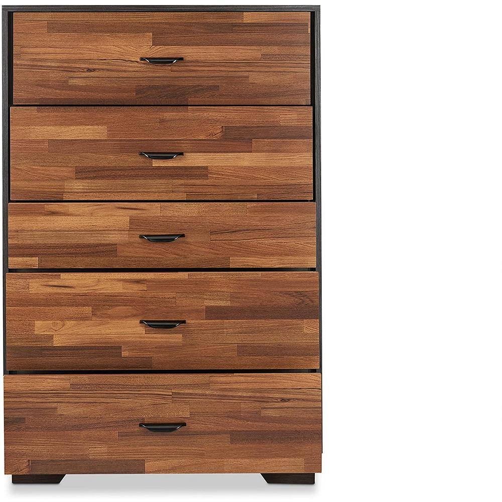 Walnut and Espresso Chest with 5-Drawers 47 in. H x 16 in. D x 32 in. W, Brown