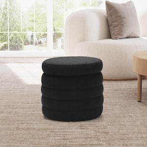 Bayville Modern 16" Tall Sherpa Fabric Tufted Round Storage Ottoman in Black