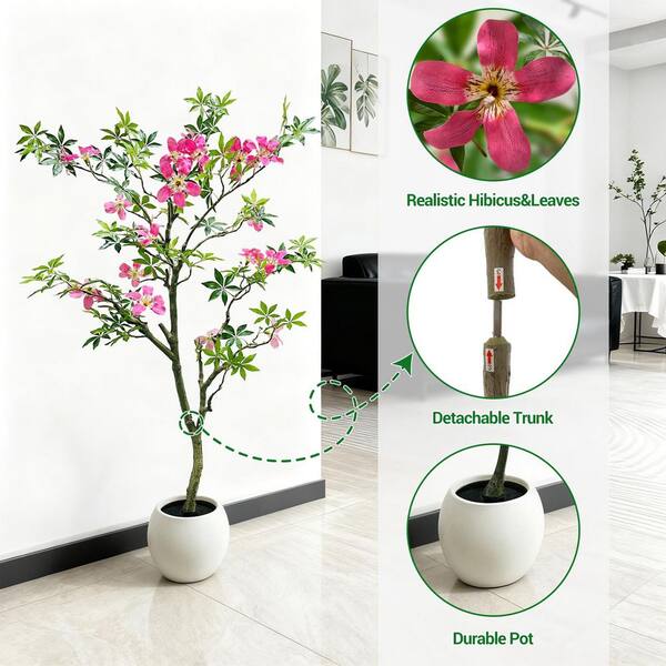 MOVECOM 5FT Artificial Tree, Tall Pink Faux Blossom Plant in Pot