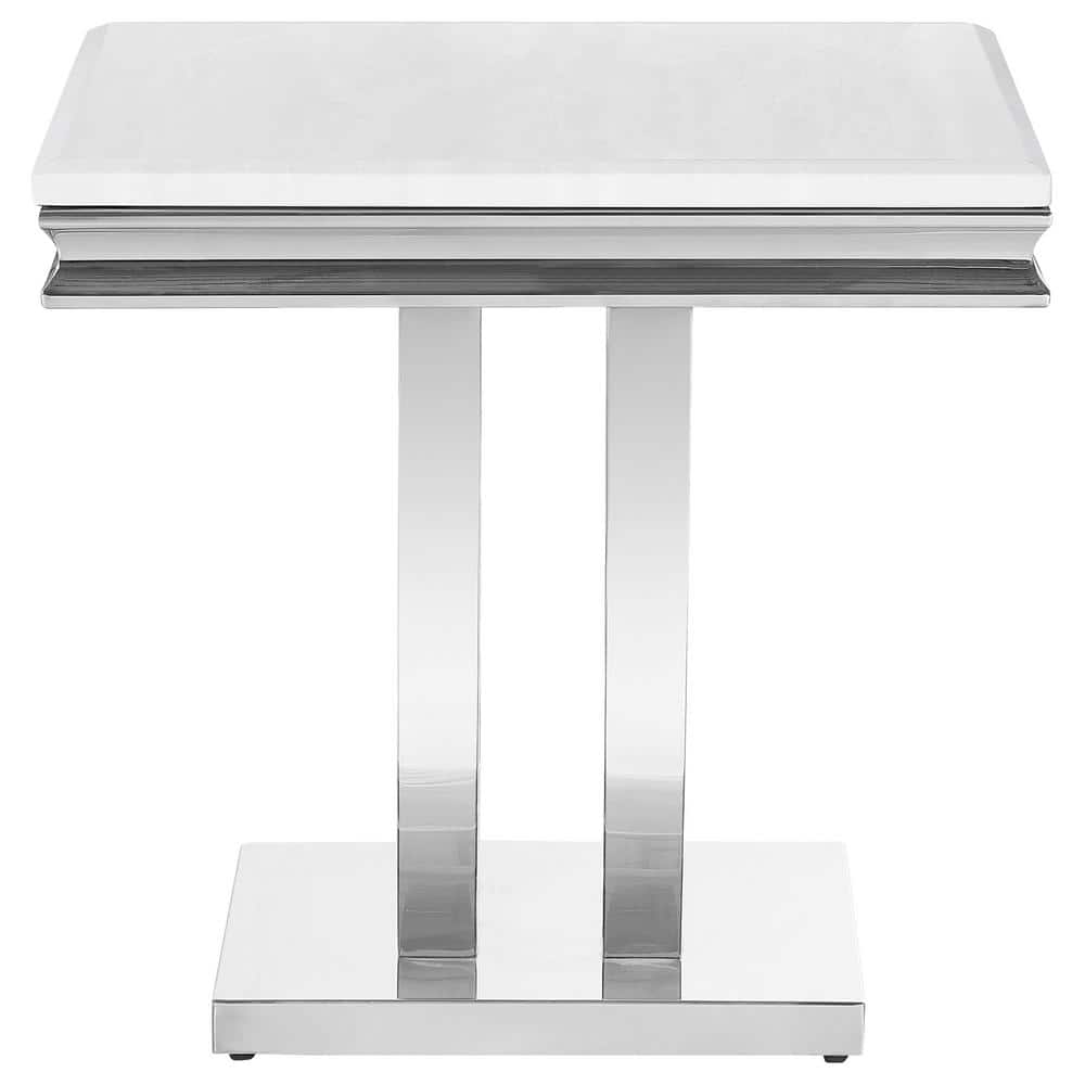 White and Chrome Rectangular Modern End Table