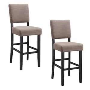 44 in. H Gray Linen Upholstered High Back Wood 30 in. Bar Height Stool (Set of 2)