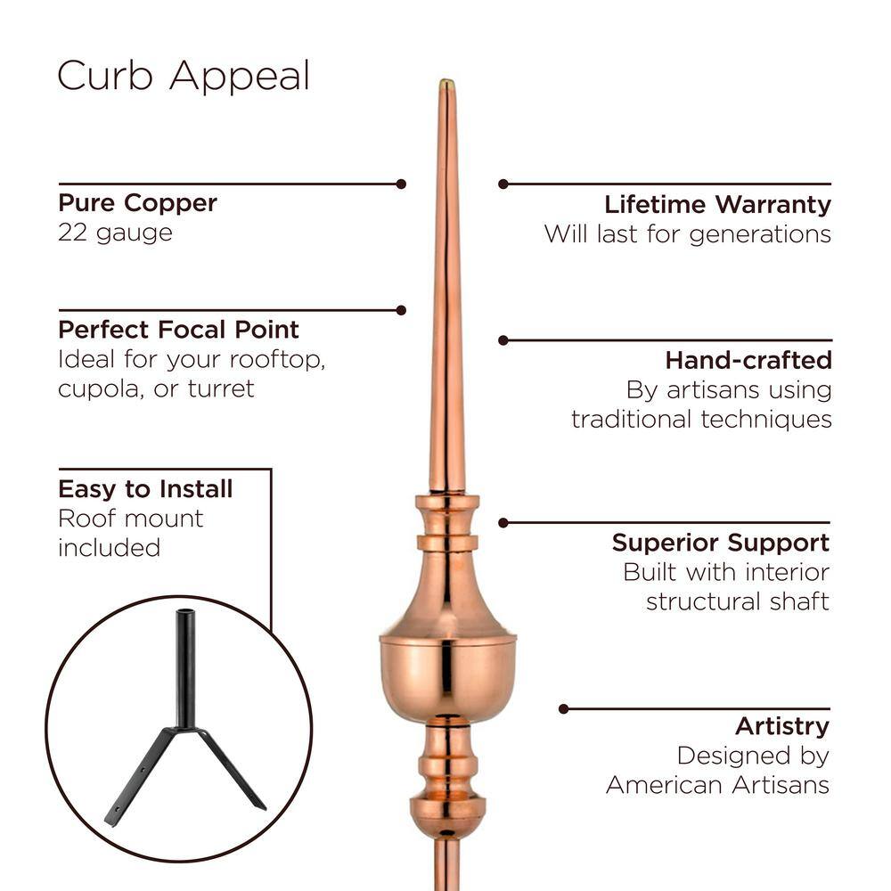Victoria 27-Inch Polished Copper Roof Finial with Steel Mount