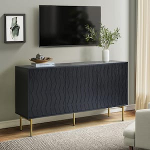 Livius Black Modern 60 in. Wide 3-Door Sideboard with Metal Adjustable Feet