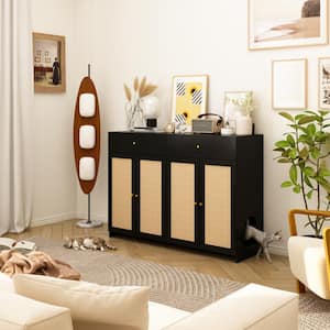 Hidden Litter Boxes with 2-Drawers, Modern Large Cat Pens with Sisal Doors, Cat Litter Box Enclosure Furniture, Black
