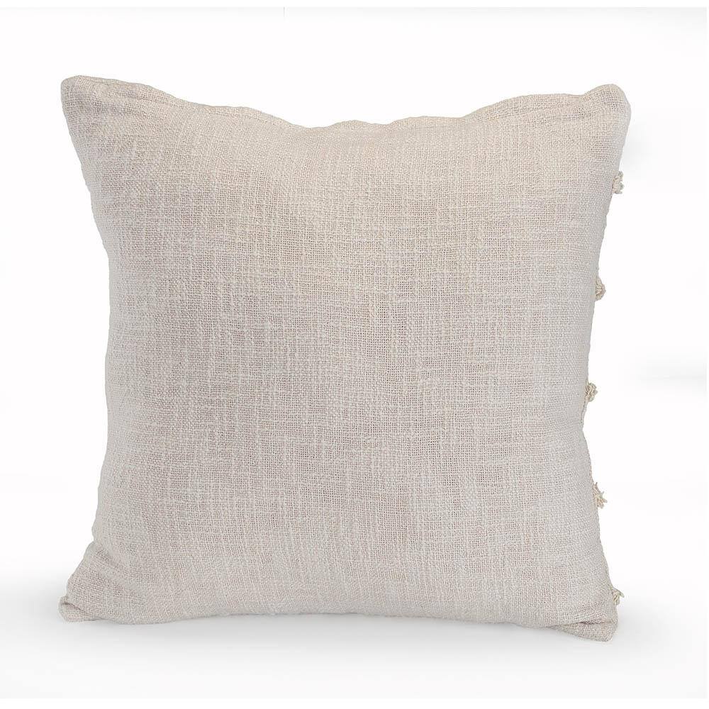 Beige Over-Tufted Fringed 20" Square Throw Pillow