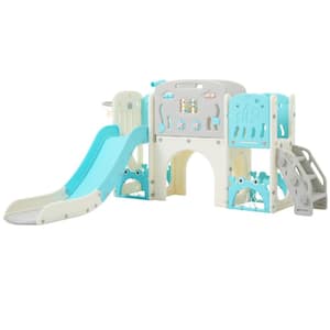 Blue HDPE Indoor and Outdoor Playset with Buffer Slide and Toy Storage Space