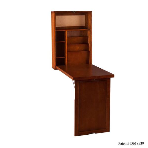 HomeRoots 22 in. Rectangular Desk Brown Birch Veneer and MDF Drawers Secretary Desk 2000402048