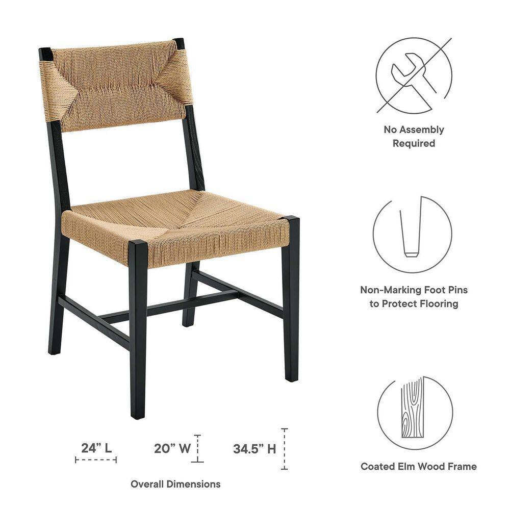 Elm Wood and Cane Black/Natural Dining Side Chair
