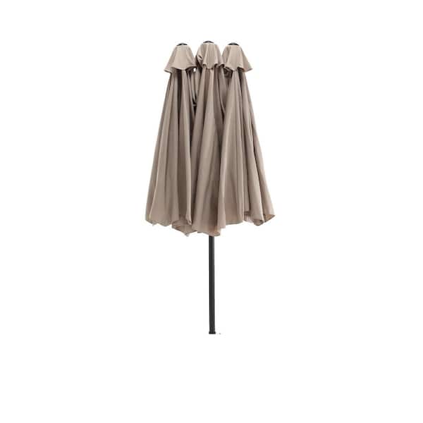 Unbranded 14.8 ft. Large Steel Market Patio Umbrella 2-Side in Khaki with Crank