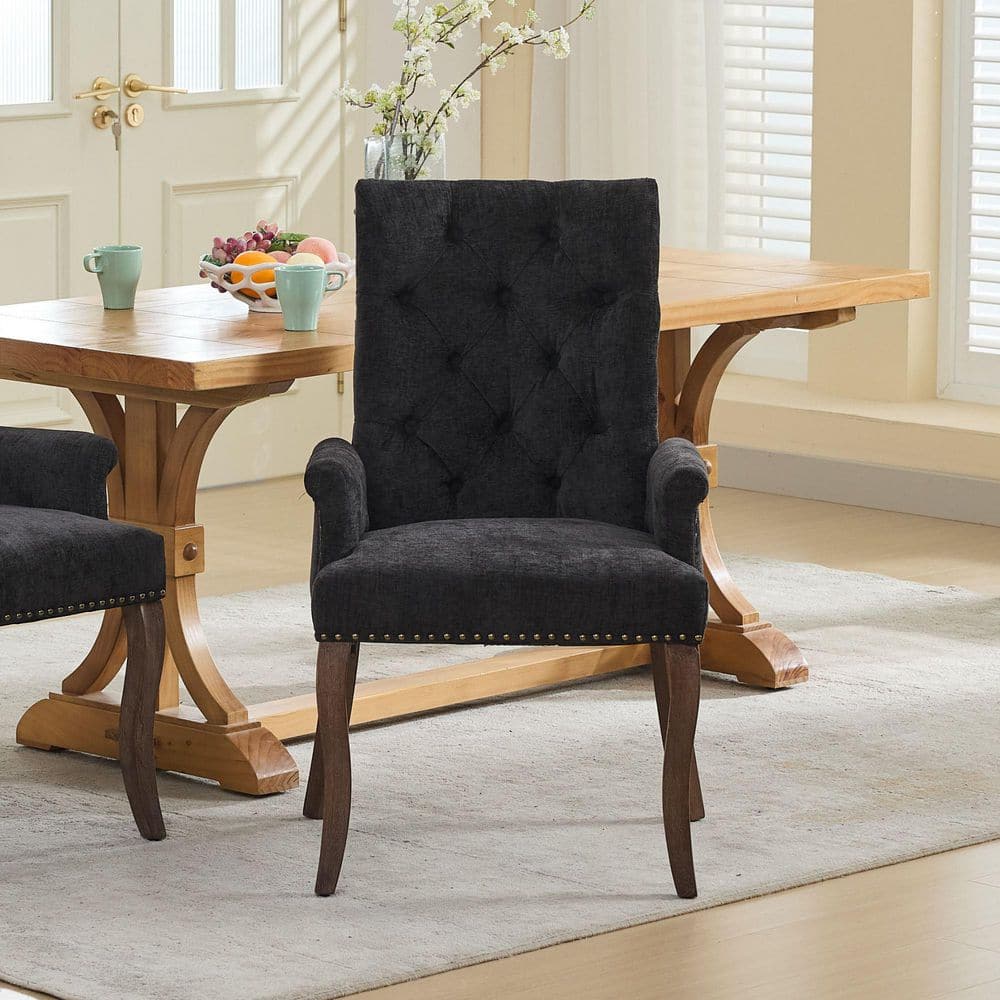 Black Chenille Cushioned Tufted Arm Chair 1 Chair with Nailhead Trim and Solid Wood Legs price history on PriceWatchPro