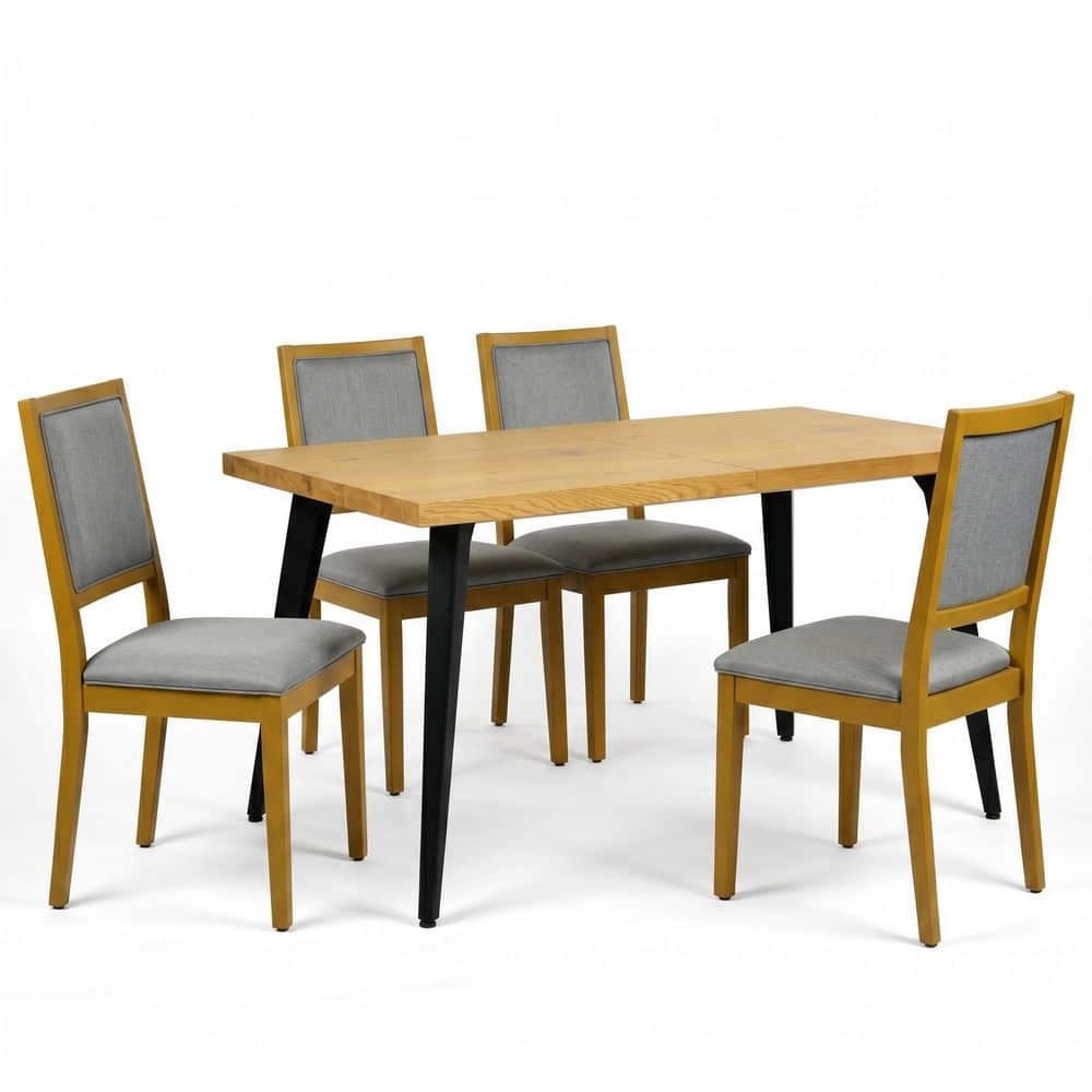 STAN 5-Piece Rectangular Walnut and Beige MDF Top Dining Room Set Seats 4