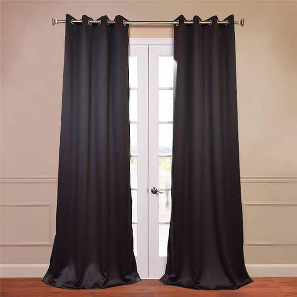 Exclusive Fabrics & Furnishings Jet Black Grommet Curtain Room Darkening Shades- 50 in. W X 96 in. L  Single Panel Curtains and Drapes