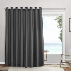 Sateen Patio Charcoal Solid Room Darkening 100 in. x 96 in. Grommet Top Curtain Panel (Set of 2)