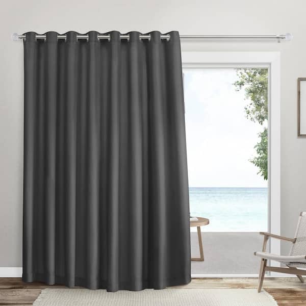 EXCLUSIVE HOME Sateen Patio Charcoal Solid Room Darkening 100 in. x 96 in. Grommet Top Curtain Panel (Single Set)