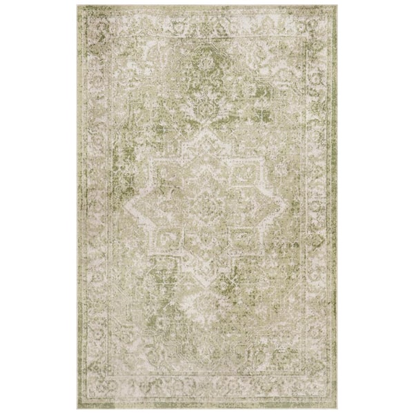 Nourison Astra Machine Washable Ivory Green 2 ft. x 4 ft. Center medallion Traditional Area Rug