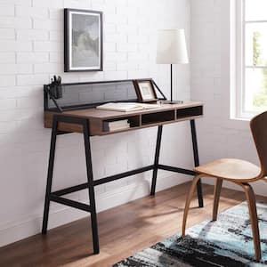 43 in. Rectangular Dark Walnut Writing Desks with Built-In Storage
