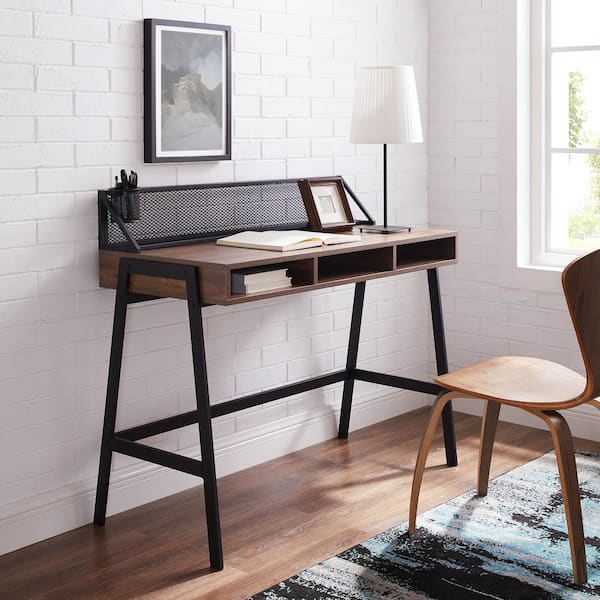 Walker Edison Furniture Company 43 in. Rectangular Dark Walnut Writing Desks with Built-In Storage