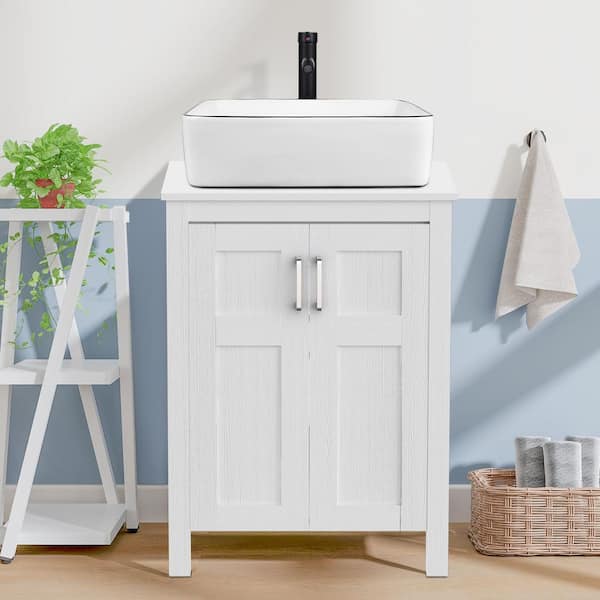 Puluomis 24 in. W x 19 in. D x 33 in. H Single Sink Bath Vanity in White with White Solid Surface Top