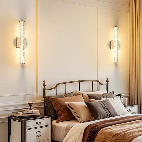 1-Light Gold LED Wall Sconce Set of 2 with Textured Glass Shade, Modern Bathroom Vanity Wall Mount Light Fixture