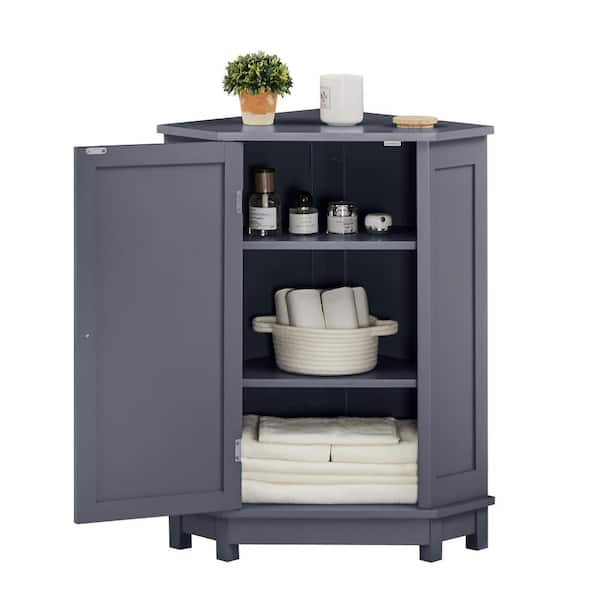 Runesay 24.72 in. W x 17.5 in. D x 31.5 in. H Black Brown Linen Cabinet Bathroom  Corner Storage Cabinet with Adjustable Shelf KY-WXNLHHM2 - The Home Depot