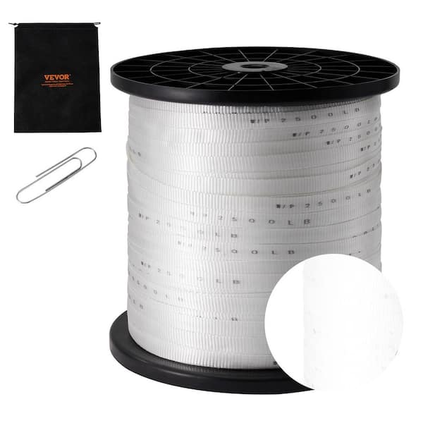 VEVOR Polyester Pull Tape 3/4 in. x 2103 ft. Tensile Tape Flat Rope 2500 lbs. for Pulling Loading Packing, White