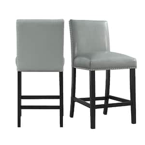 Pia 25 in. Grey Wood Faux Leather Counter Height Side Chair Set (Set of 2)