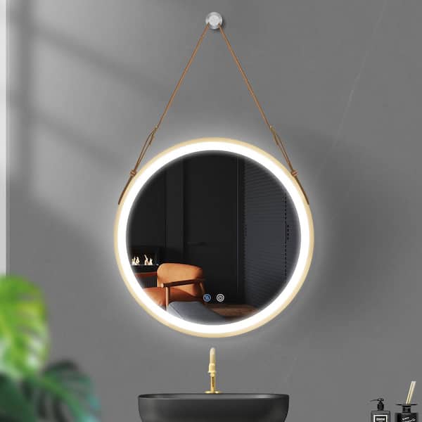 Getpro 24 in. W x 24 in. H LED Round Aluminum Framed Dimmable Wall Bathroom Vanity Mirror Anti Fog in Brushed Gold