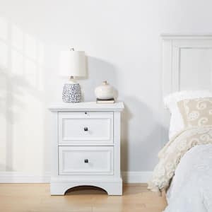 Farmhouse Basics 2-Drawer Nightstand with Tray in Rustic White Finish