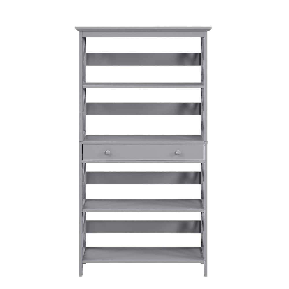 Gray Wood 5-Tier Bookcase with Drawer